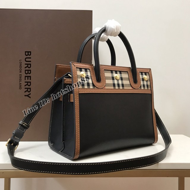 Burberry專櫃新款小號Title泰爾勒手袋 巴寶莉Vintage復古格紋手提托特包肩背女包 yxb1508